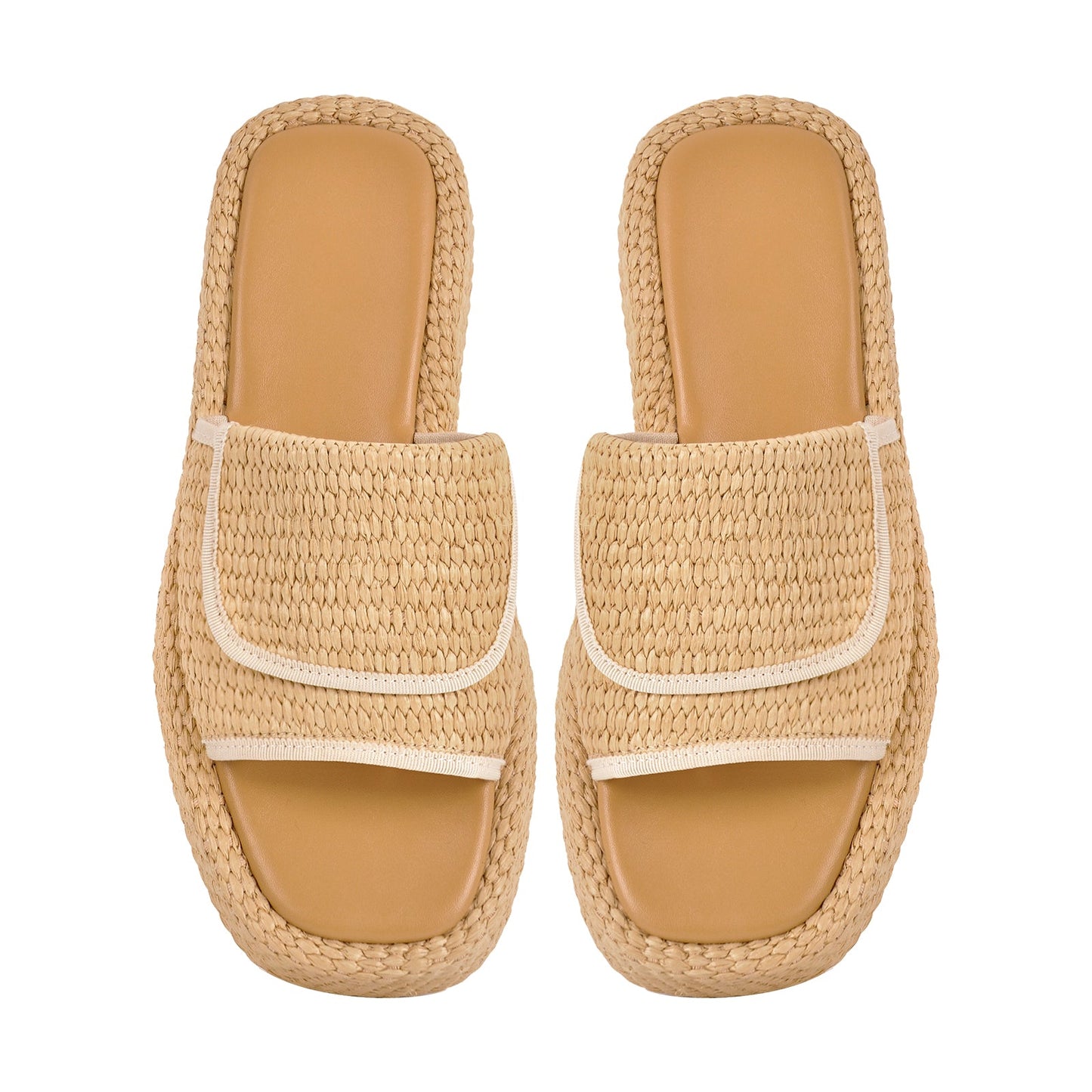 Straw Platform Square Toe Flats Slippers