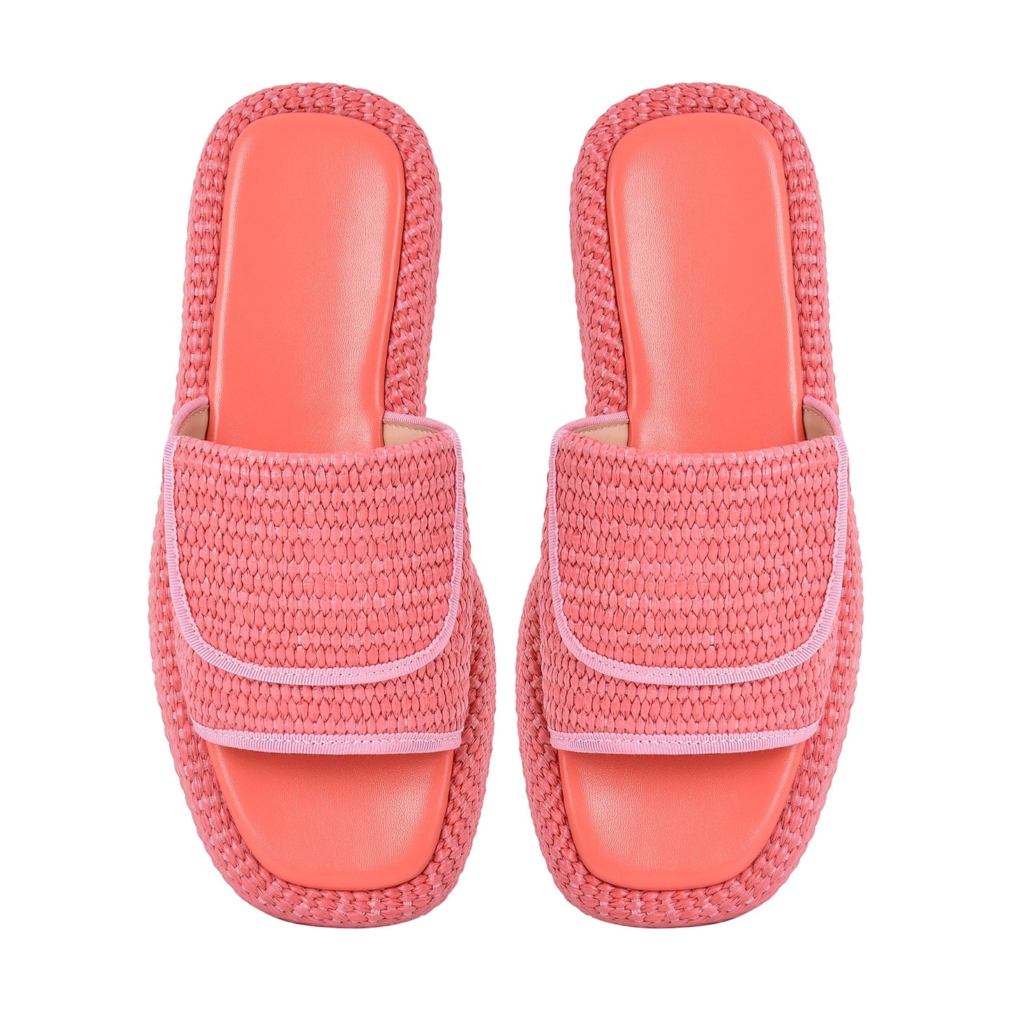 Straw Platform Square Toe Flats Slippers