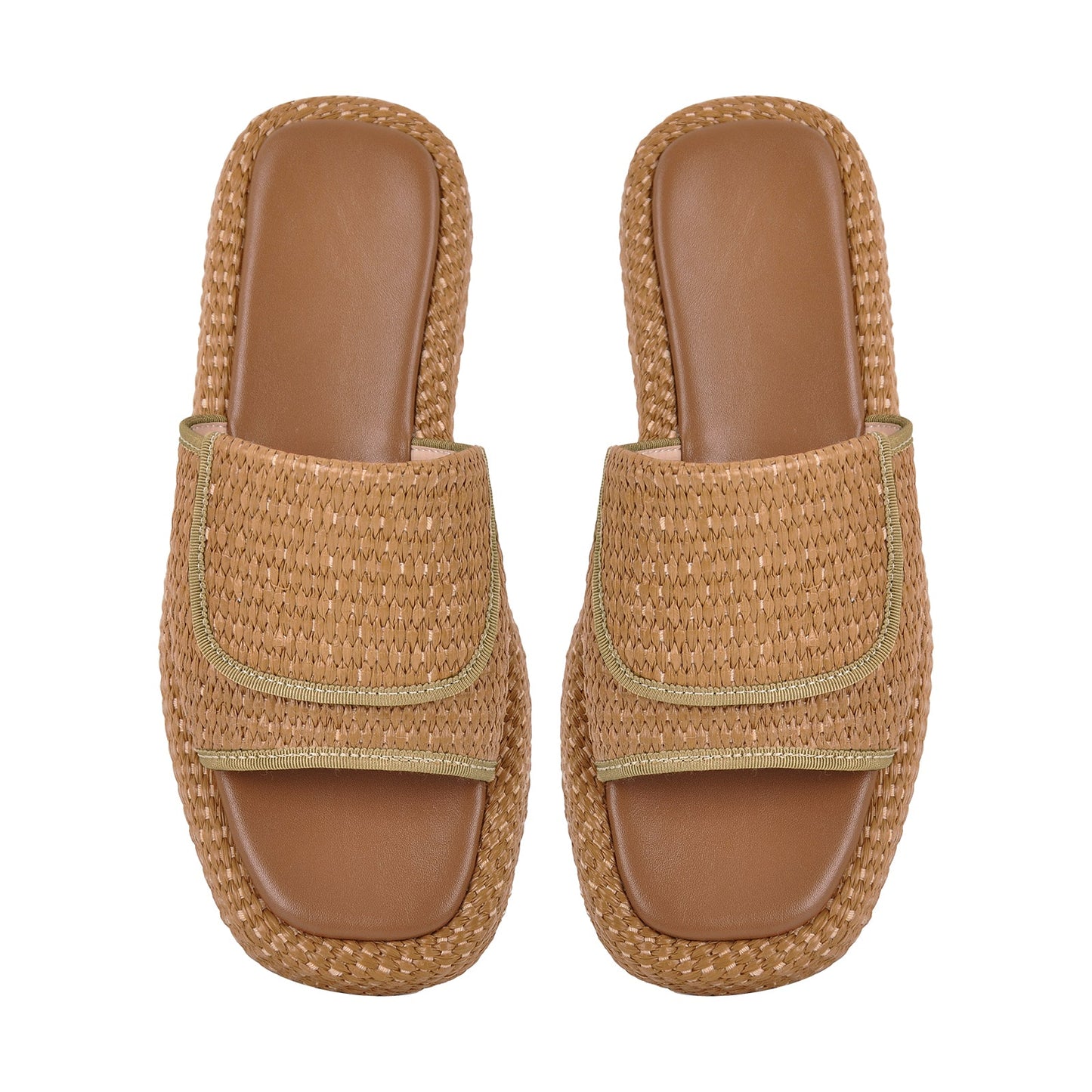 Straw Platform Square Toe Flats Slippers