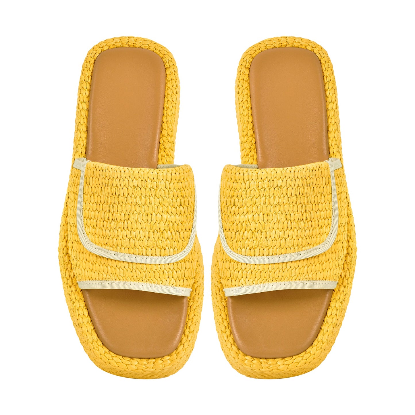 Straw Platform Square Toe Flats Slippers