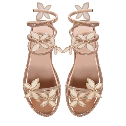 Butterfly Rhinestone Round Toe Strap Flat Sandals