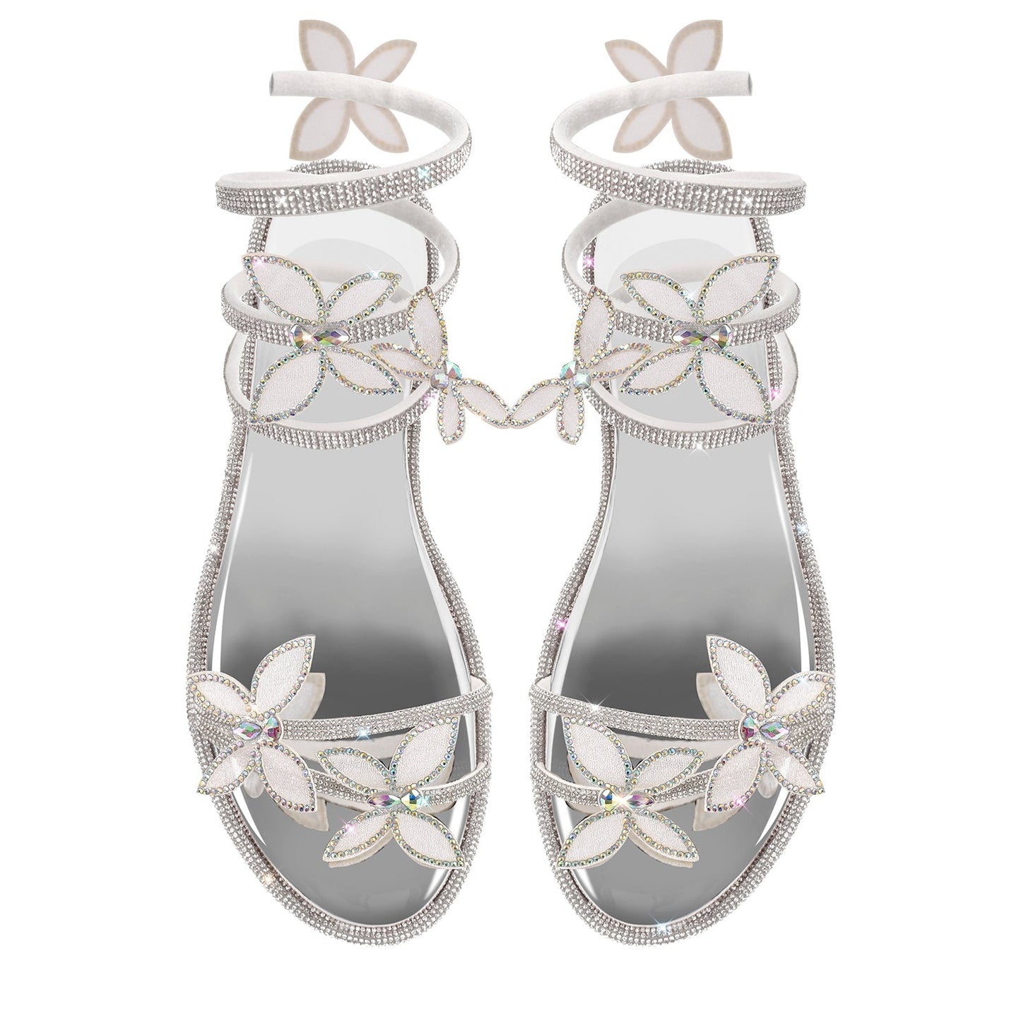 Butterfly Rhinestone Round Toe Strap Flat Sandals