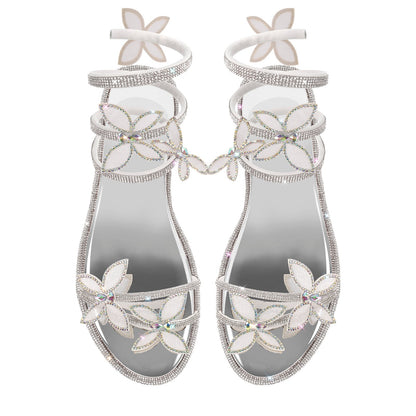 Butterfly Rhinestone Round Toe Strap Flat Sandals