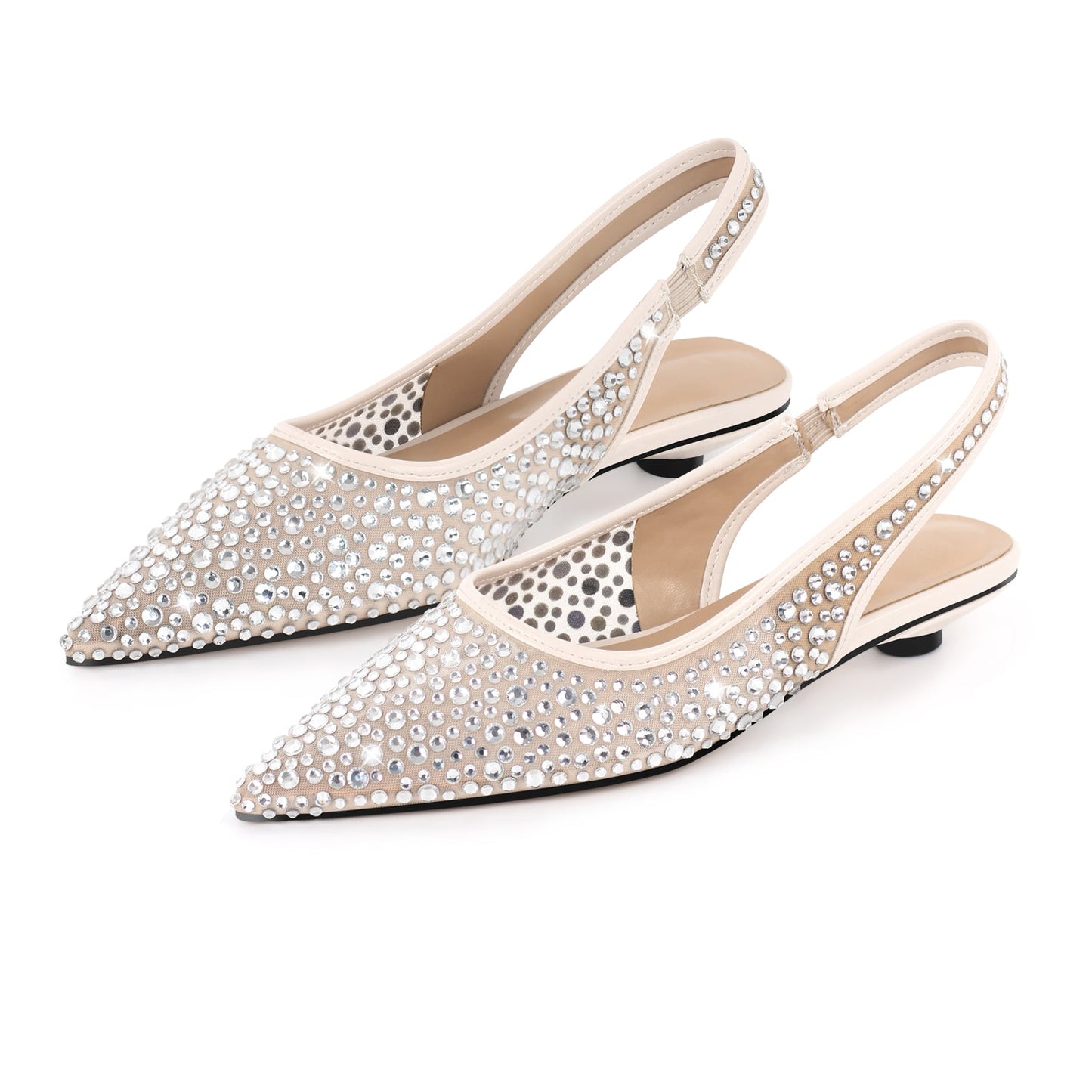 Mesh Round Heel Rhinestone Slingback Flats