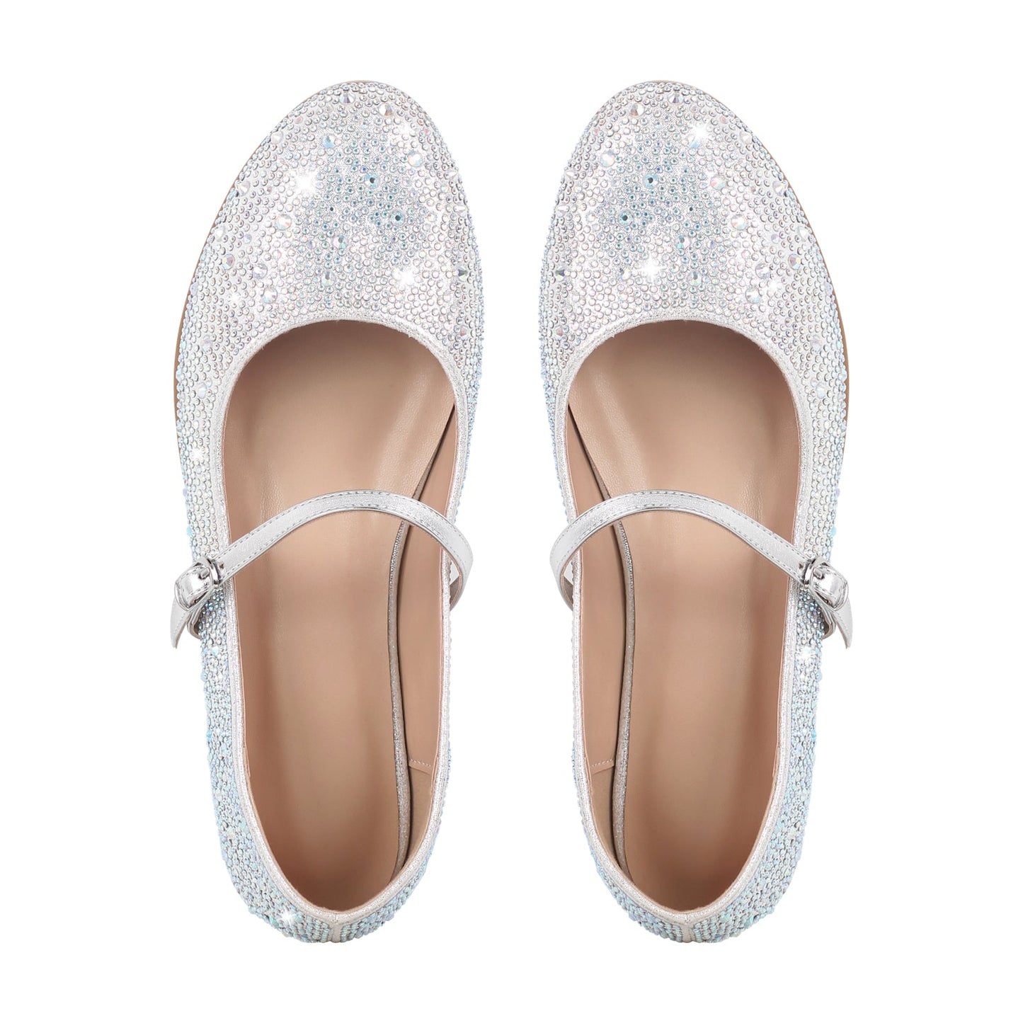 Round Toe Rhinestone Buckle Strap Flats