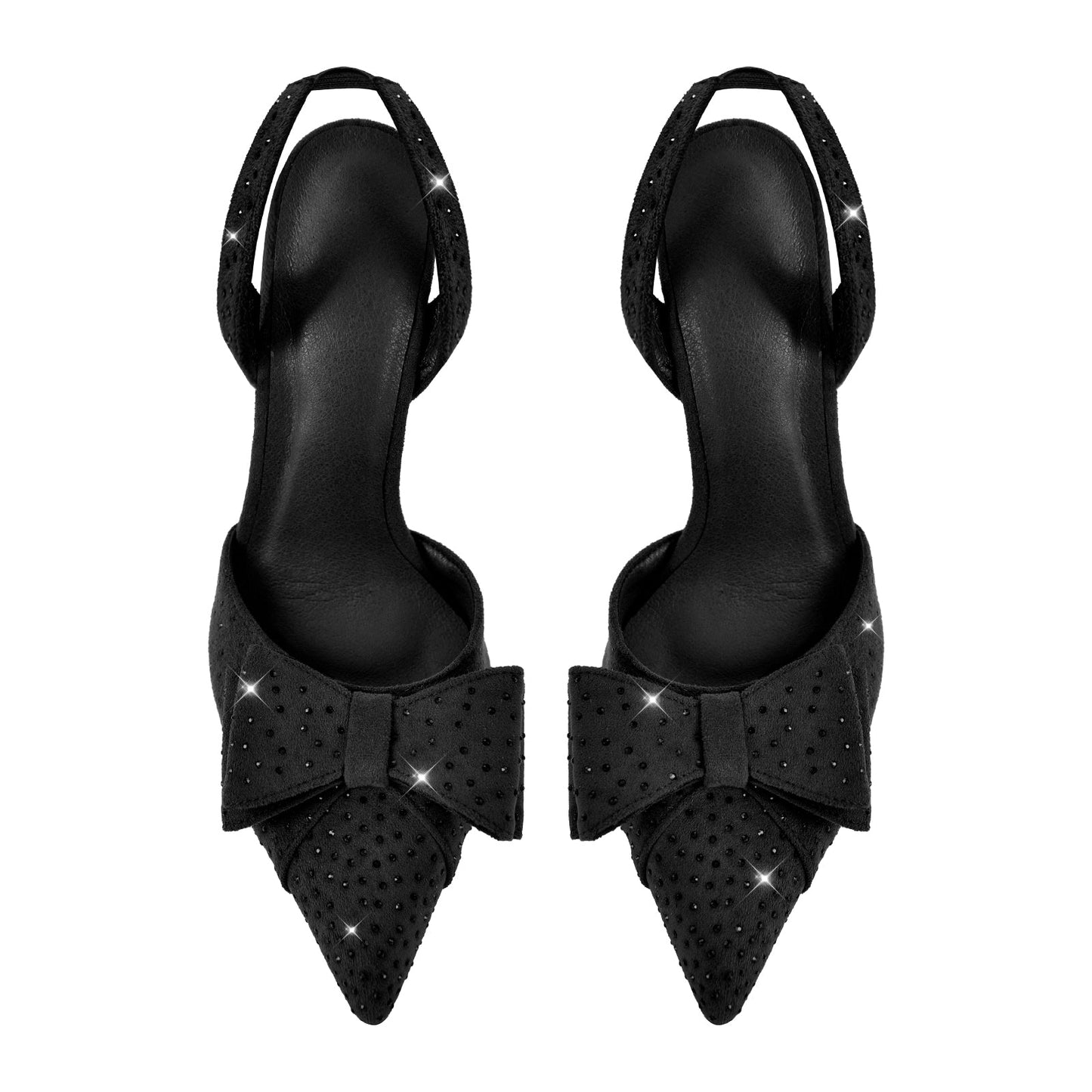 Suede Bow Rhinestone Slingback Stiletto Pumps