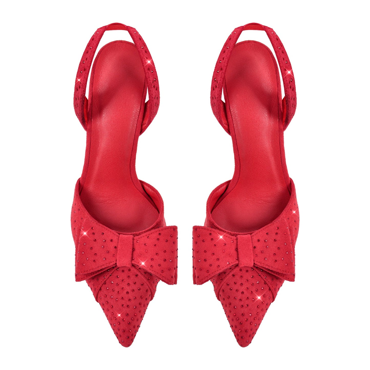 Suede Bow Rhinestone Slingback Stiletto Pumps