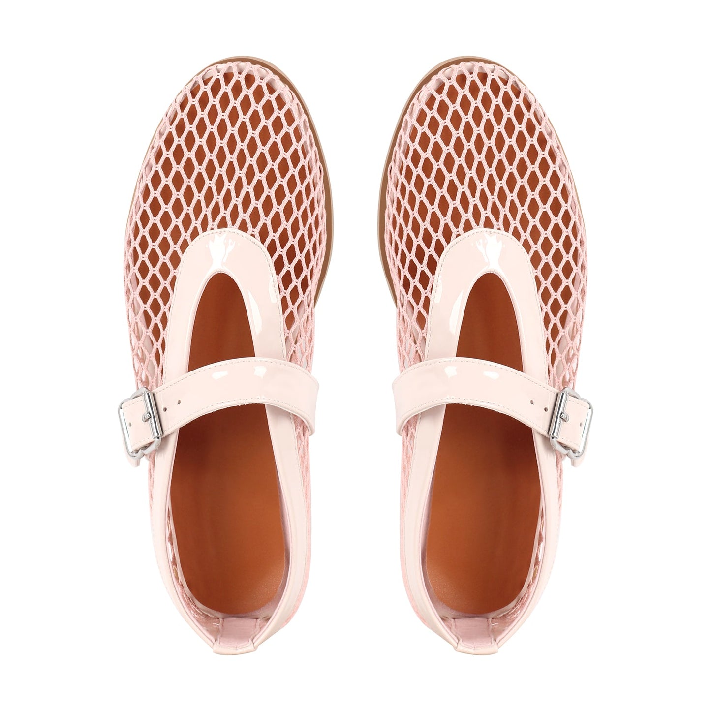 Round Toe Mesh Buckle Strap Ballet Flats