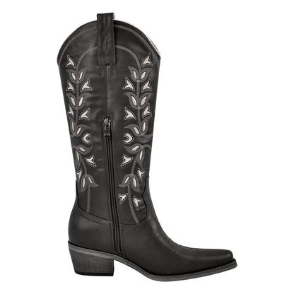 Knee High Embroidery Zipper Western Boots