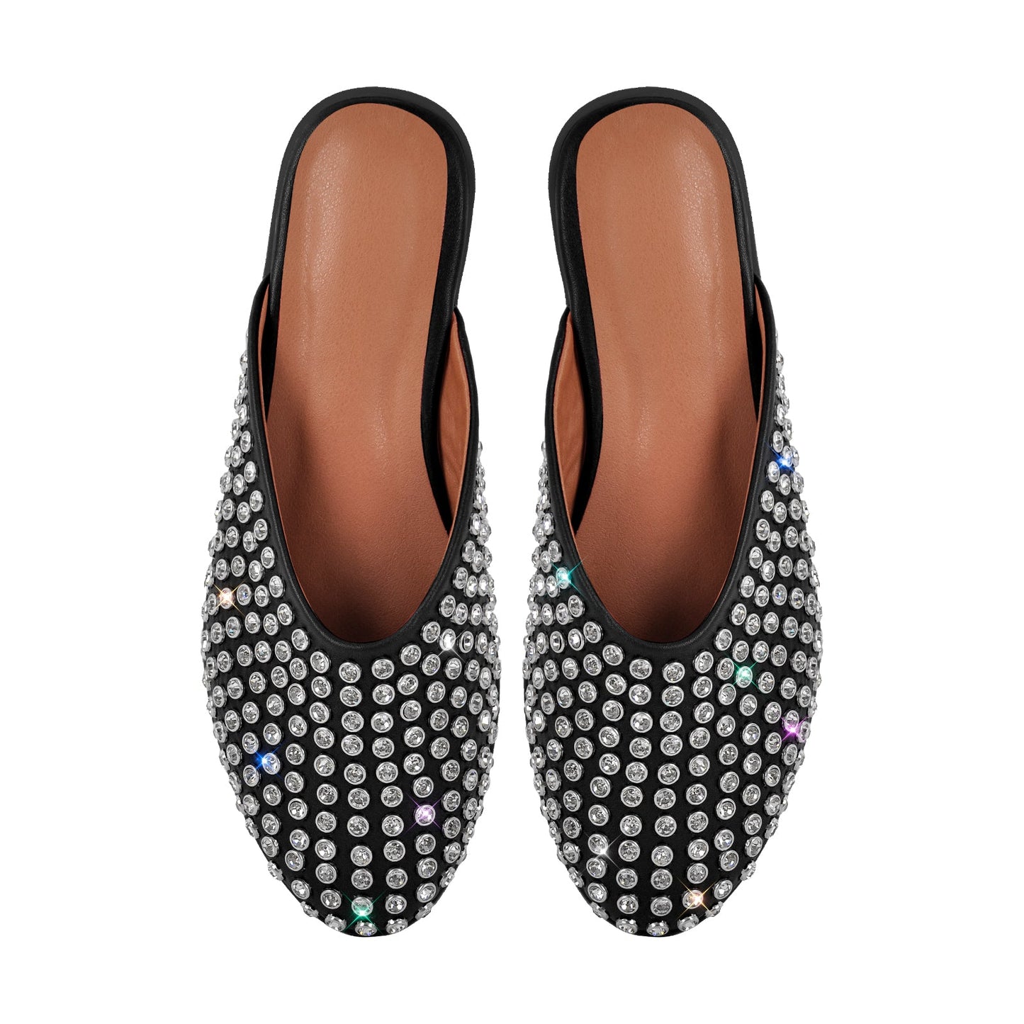 Round Toe Rhinestone Mule Flats