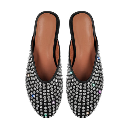 Round Toe Rhinestone Mule Flats