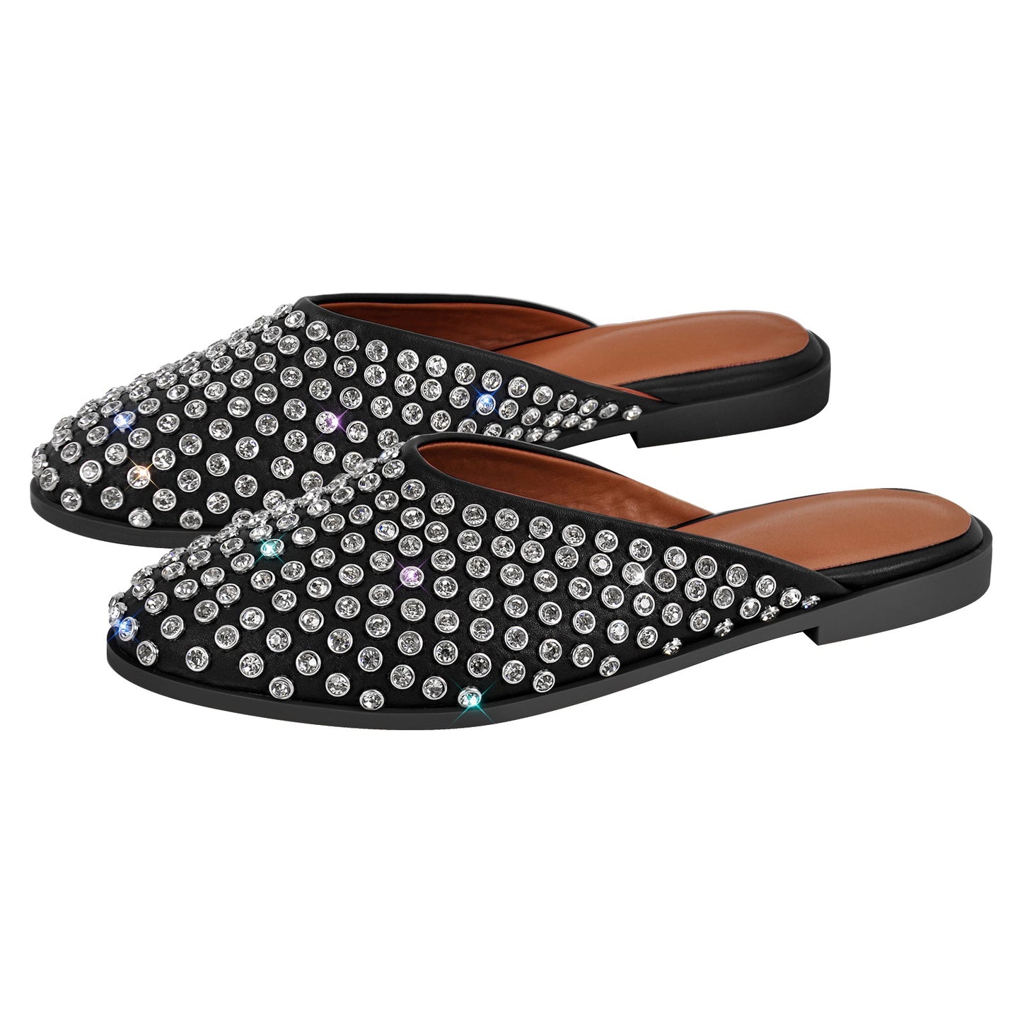 Round Toe Rhinestone Mule Flats