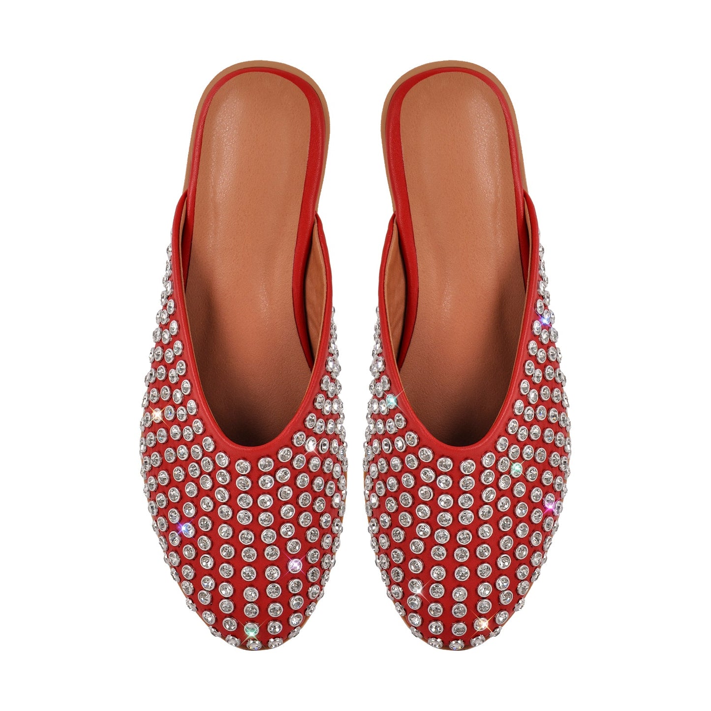 Round Toe Rhinestone Mule Flats