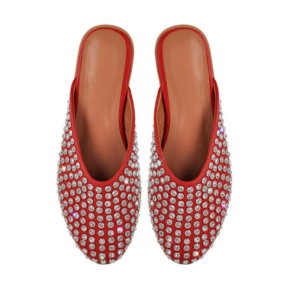 Round Toe Rhinestone Mule Flats