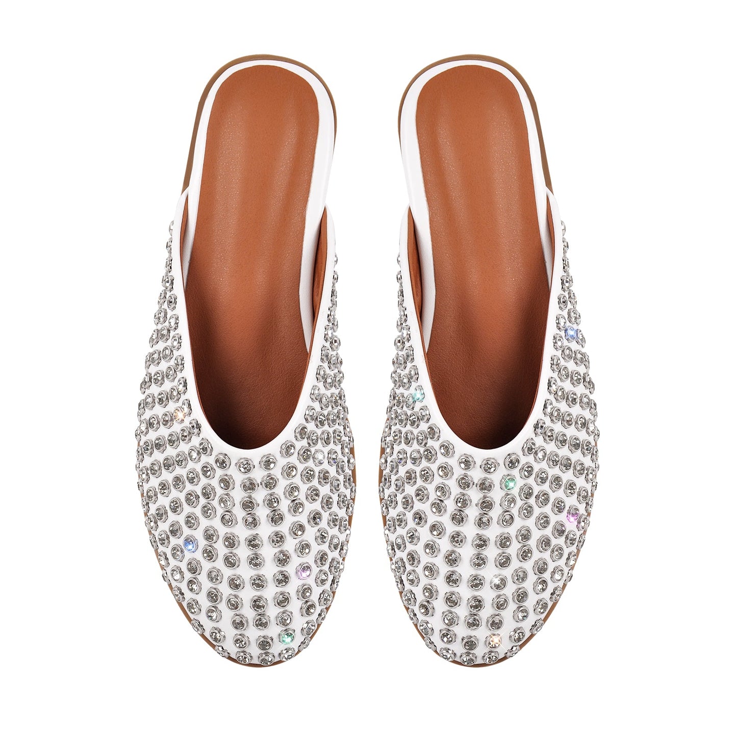 Round Toe Rhinestone Mule Flats