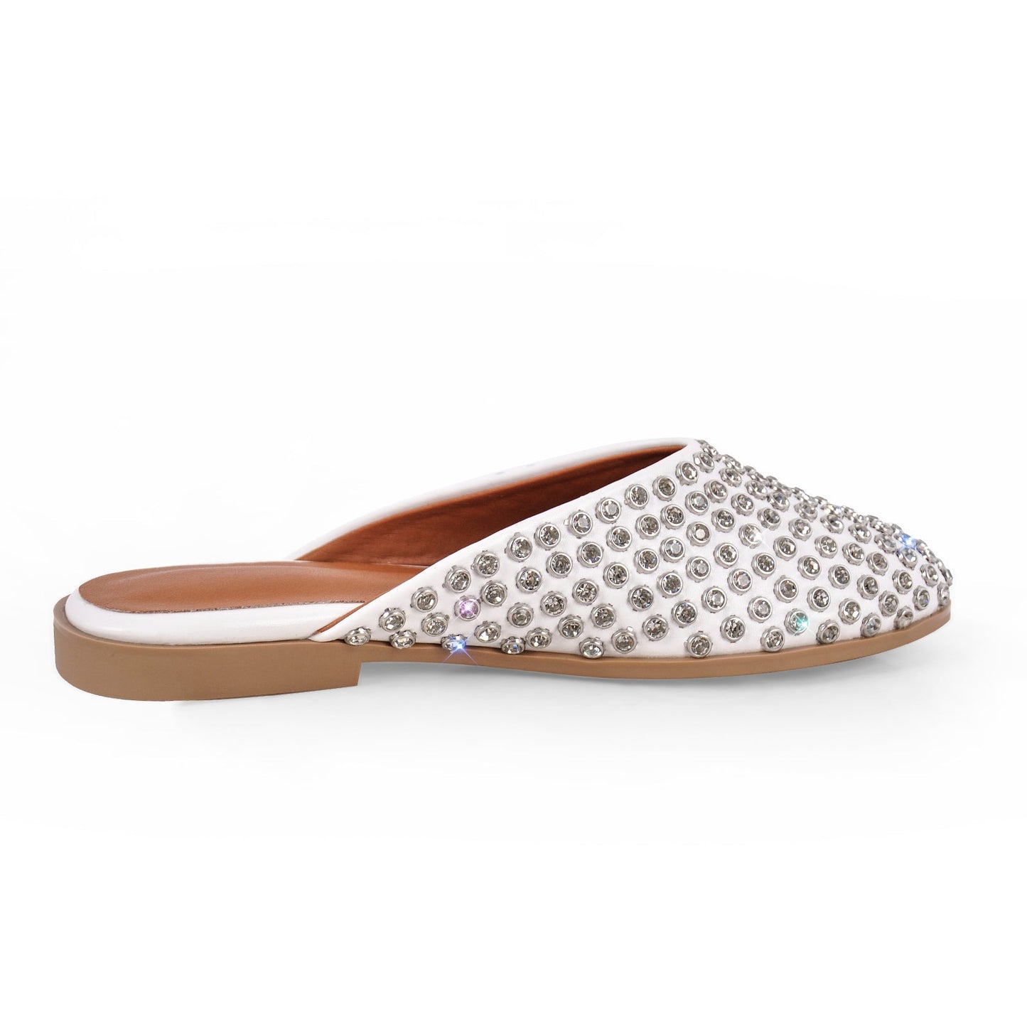 Round Toe Rhinestone Mule Flats