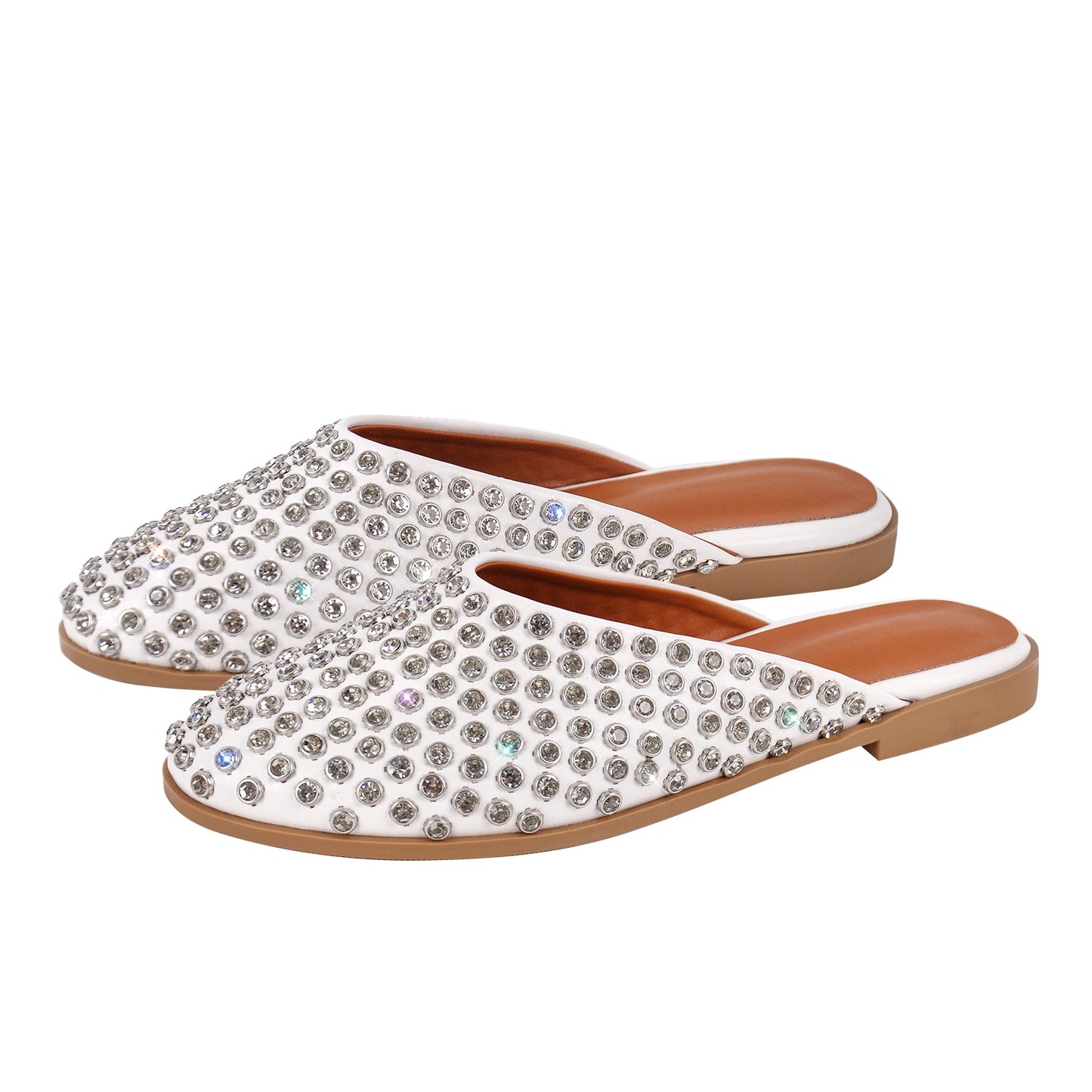 Round Toe Rhinestone Mule Flats