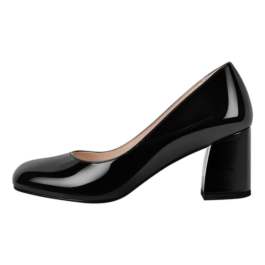 Round Toe Classic Chunky Heel Pumps