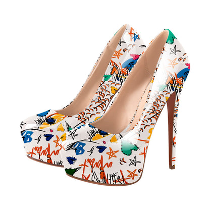 Graffiti Colorful Round Toe Platform Stiletto Pumps