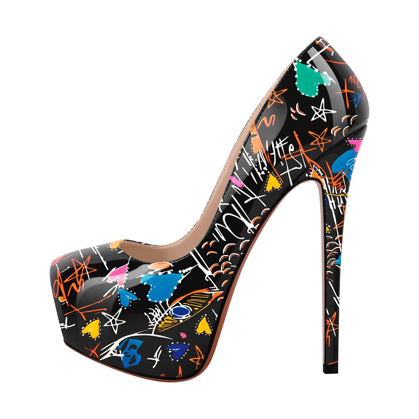 Graffiti Colorful Round Toe Platform Stiletto Pumps