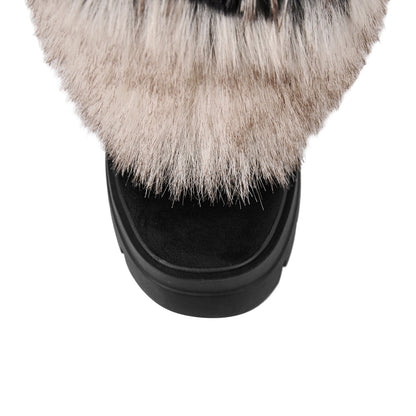 Fur Round Toe Platform Mid-Calf Boots