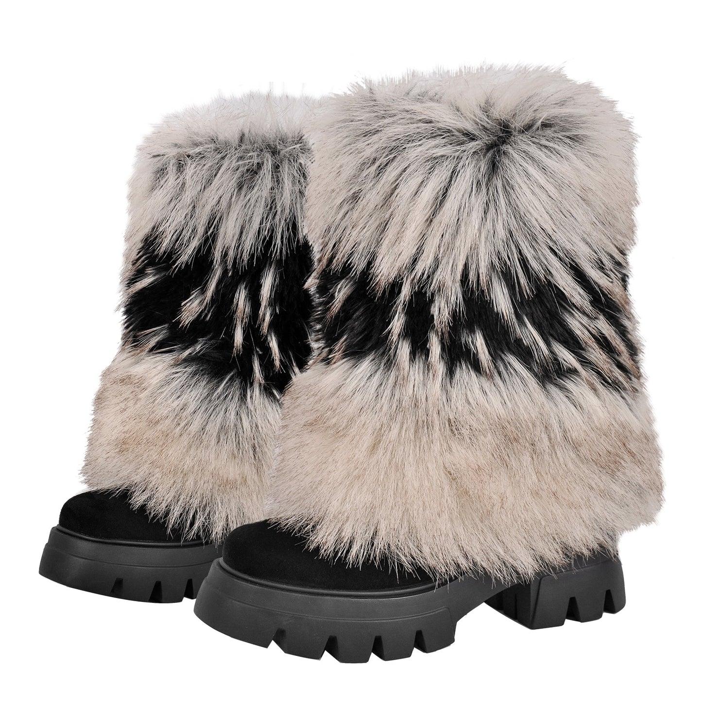 Fur Round Toe Platform Mid-Calf Boots