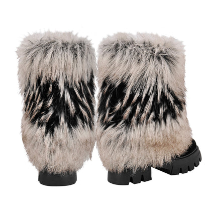 Fur Round Toe Platform Mid-Calf Boots