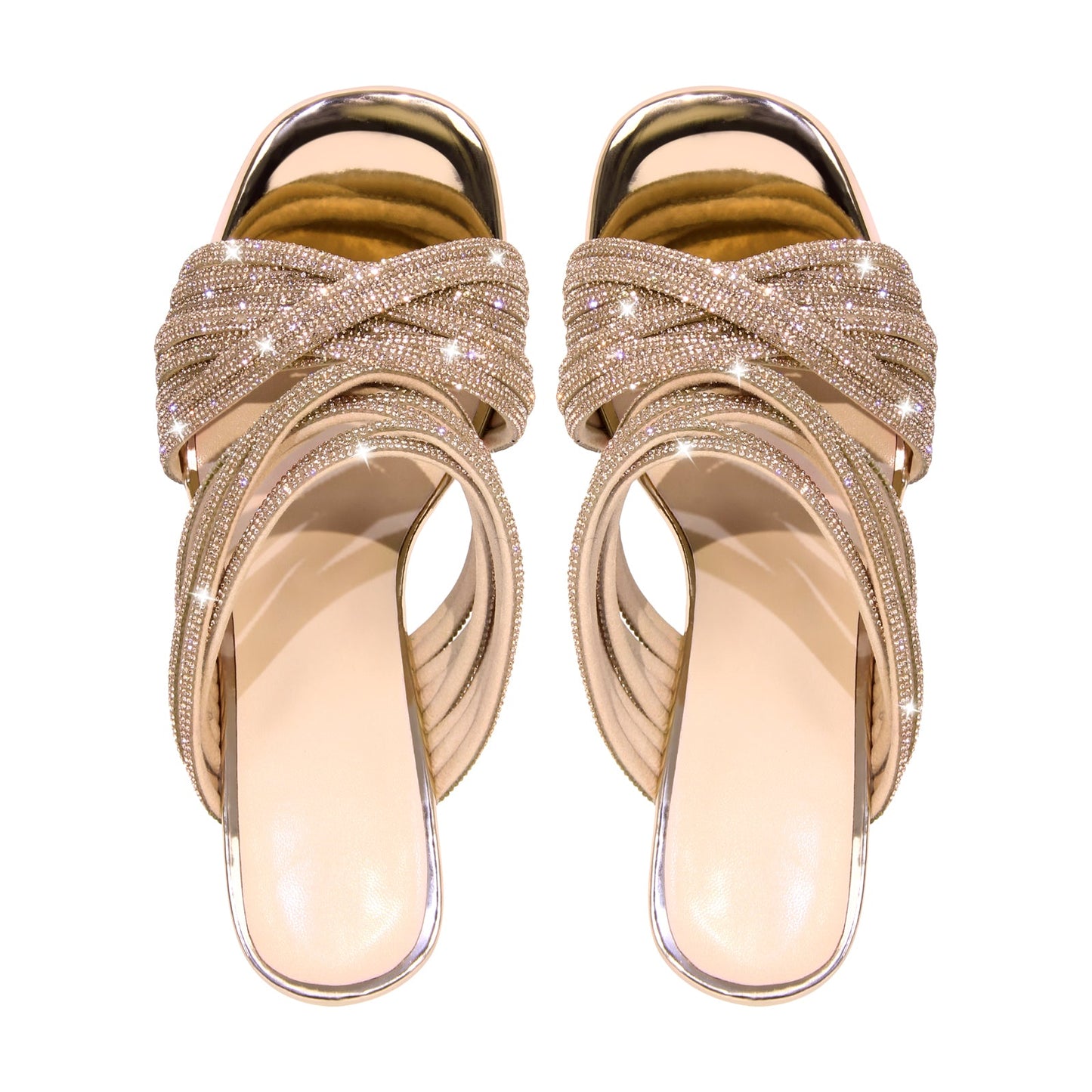 Rhinestone Round Toe Stiletto Sandals Mules