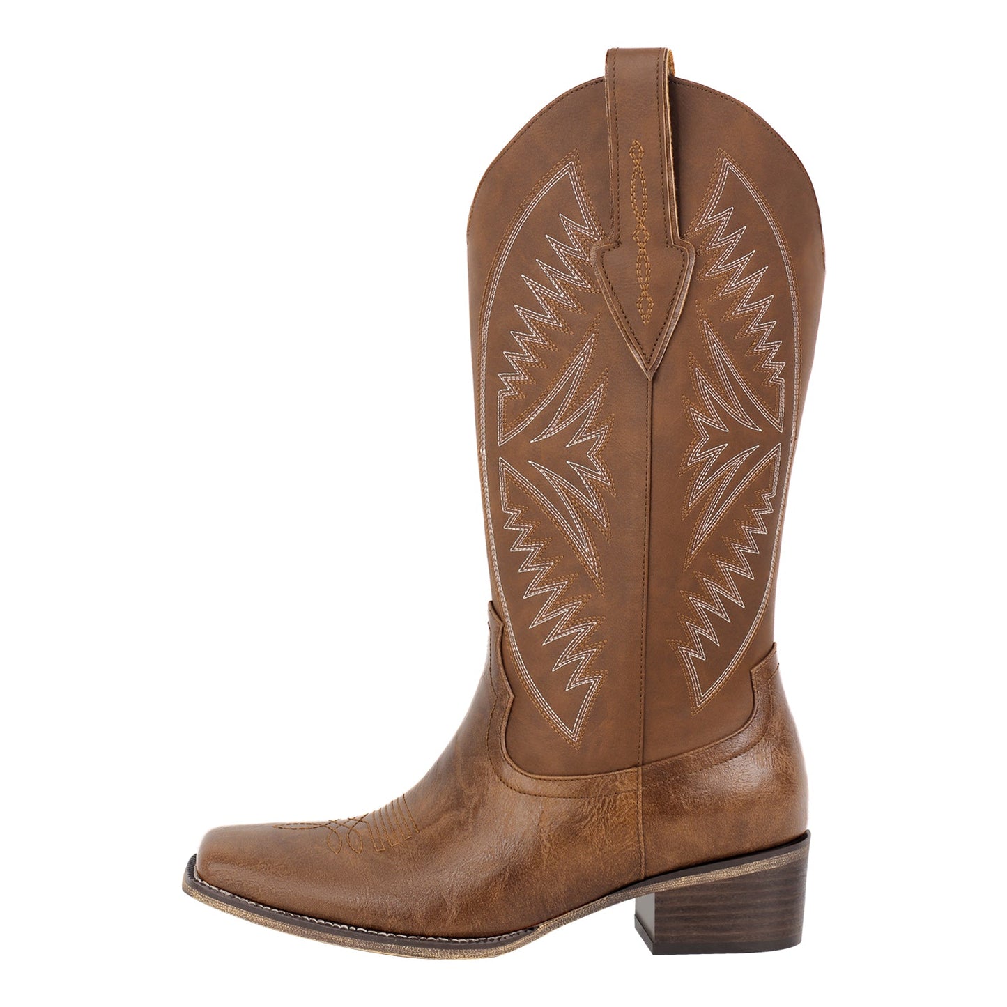 Embroidery Square Toe Split Joint Mid-Calf Western Boots