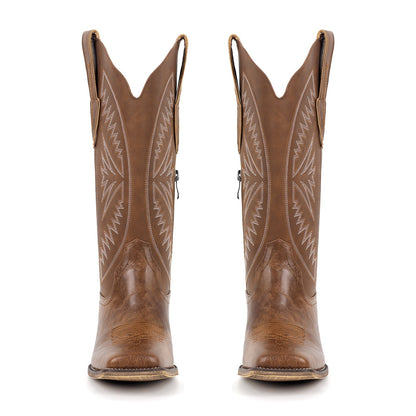 Embroidery Square Toe Split Joint Mid-Calf Western Boots