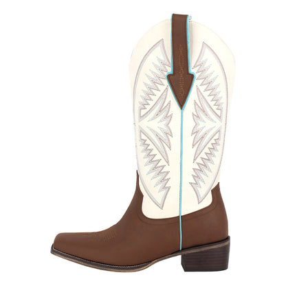 Embroidery Square Toe Split Joint Mid-Calf Western Boots