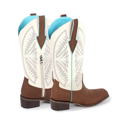 Embroidery Square Toe Split Joint Mid-Calf Western Boots