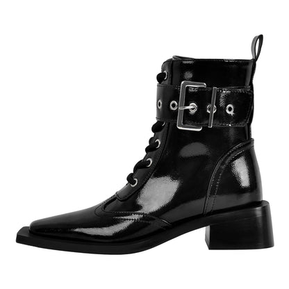 Square Toe Buckle Ankle Boots