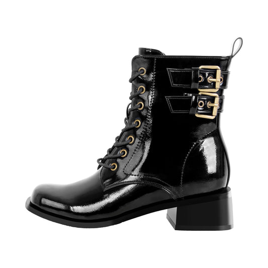 Square Toe Buckle Chunky Heel Ankle Boots