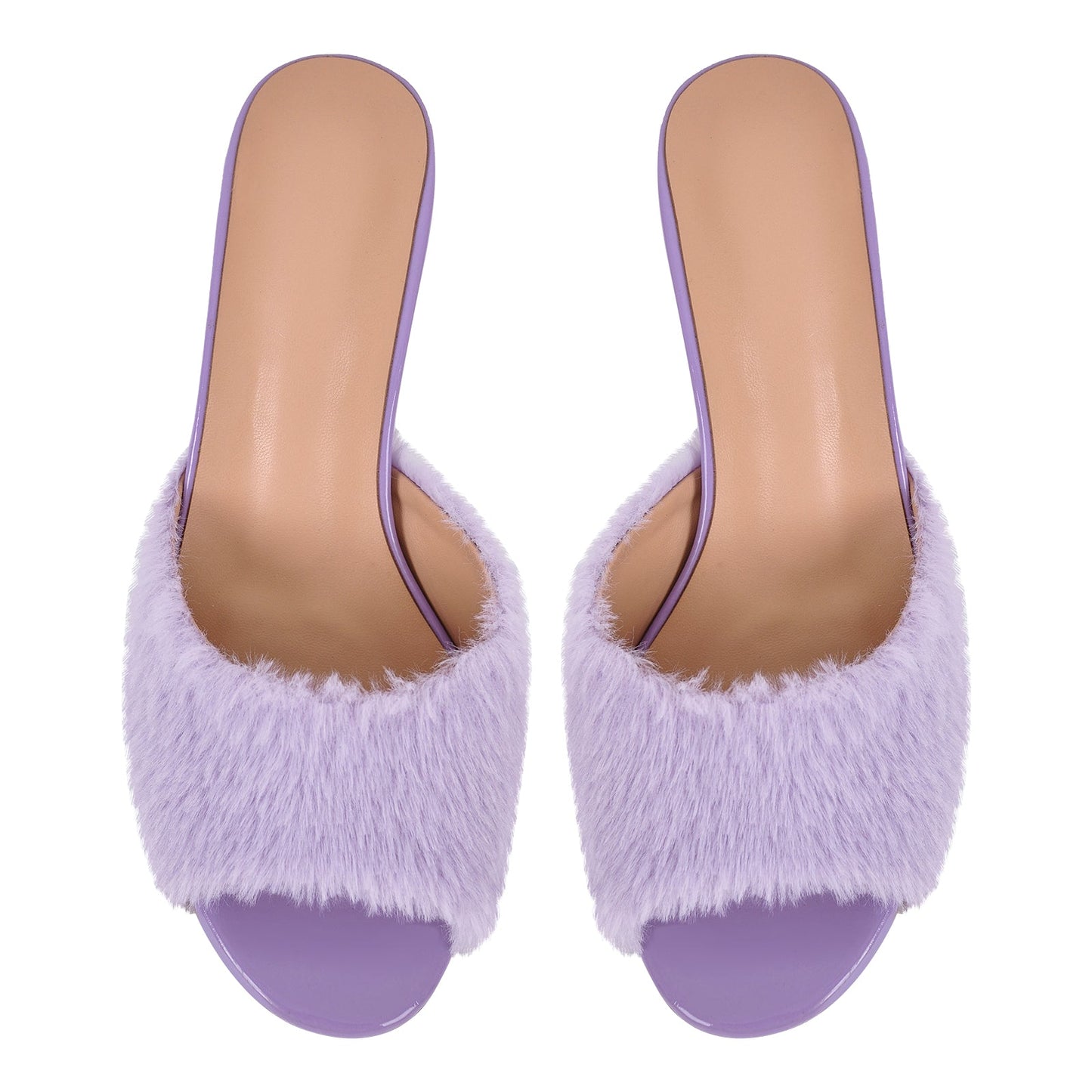 Round Toe Chunky Heel Fur Sandals Mules