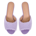 Round Toe Chunky Heel Fur Sandals Mules
