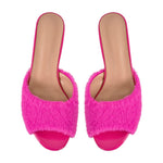 Round Toe Chunky Heel Fur Sandals Mules