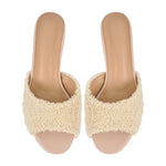 Round Toe Chunky Heel Fur Sandals Mules