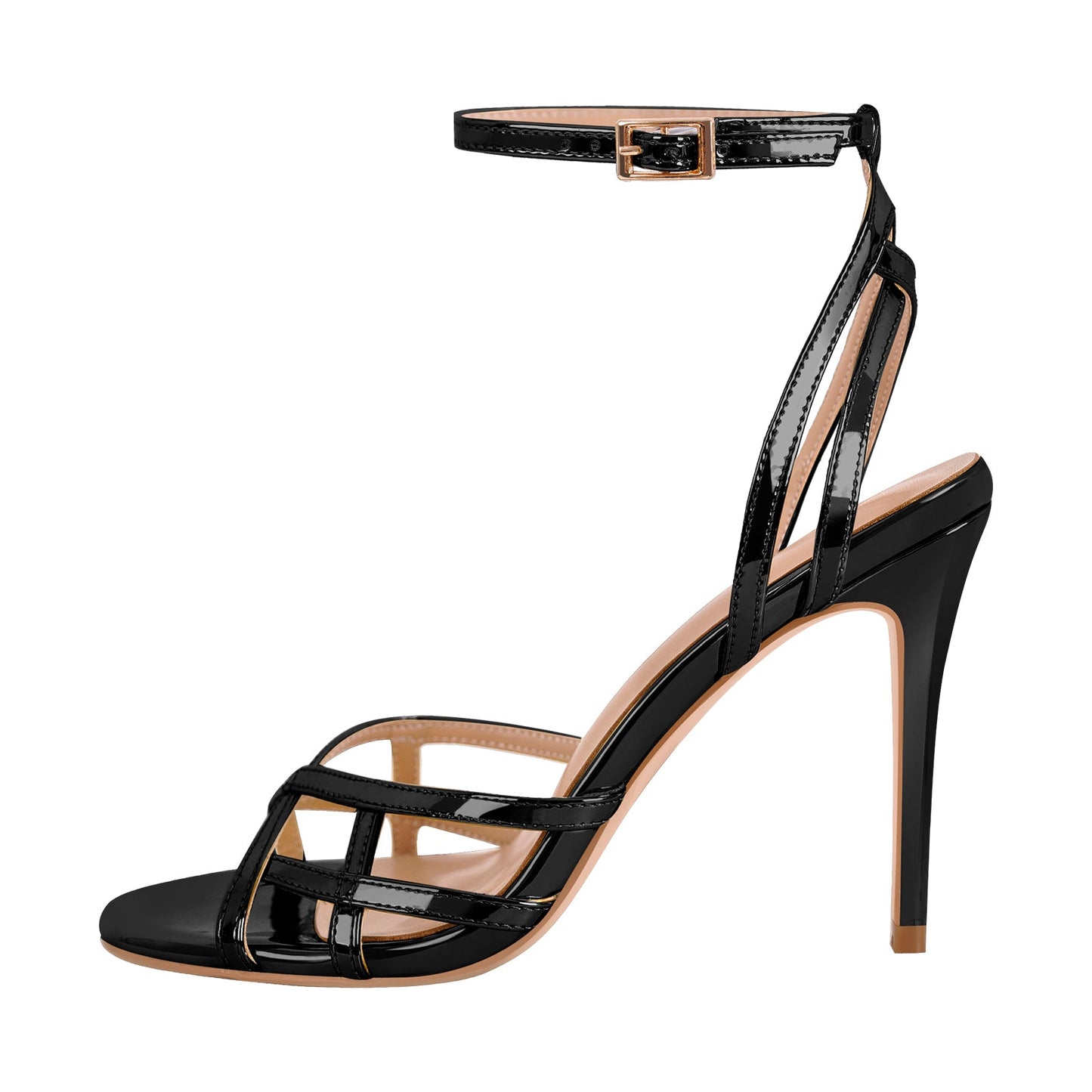 Gold Round Toe Ankle Strap Stiletto Sandals