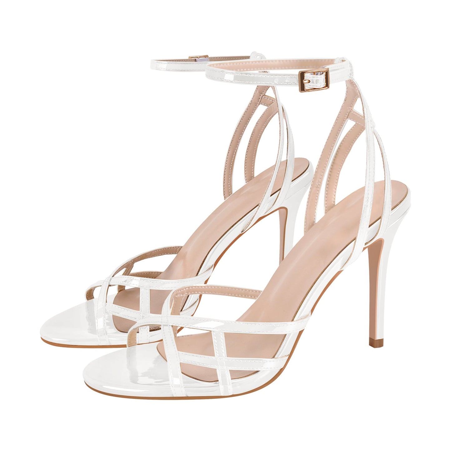 Gold Round Toe Ankle Strap Stiletto Sandals