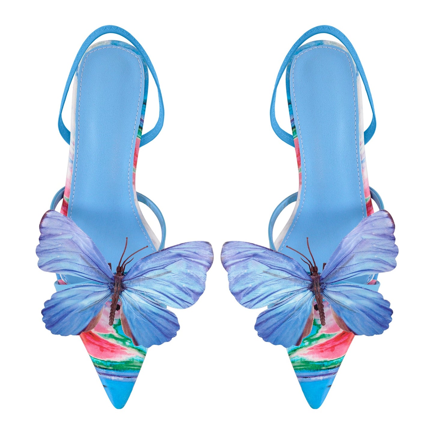 Butterfly Pointed Toe Slingback Kitten Heel Sandals