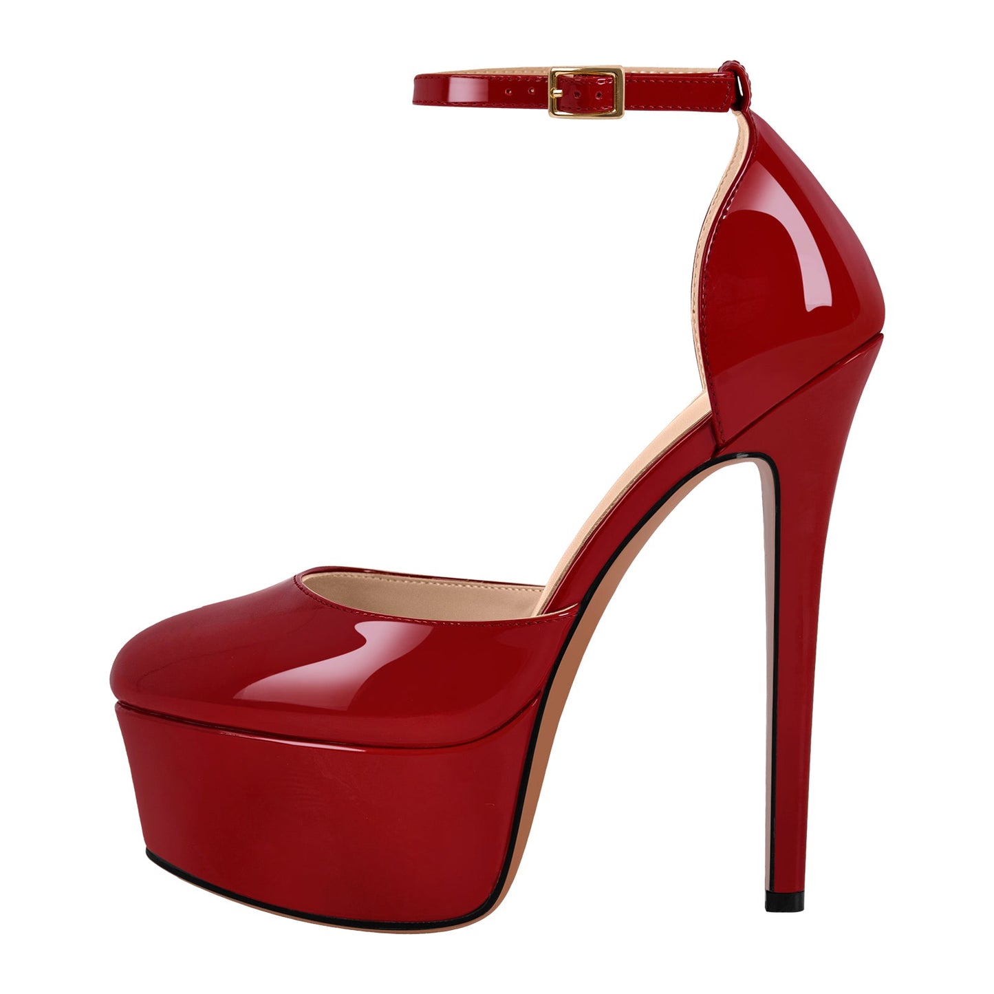 Round Toe Platform Ankle Strap Stiletto Pumps