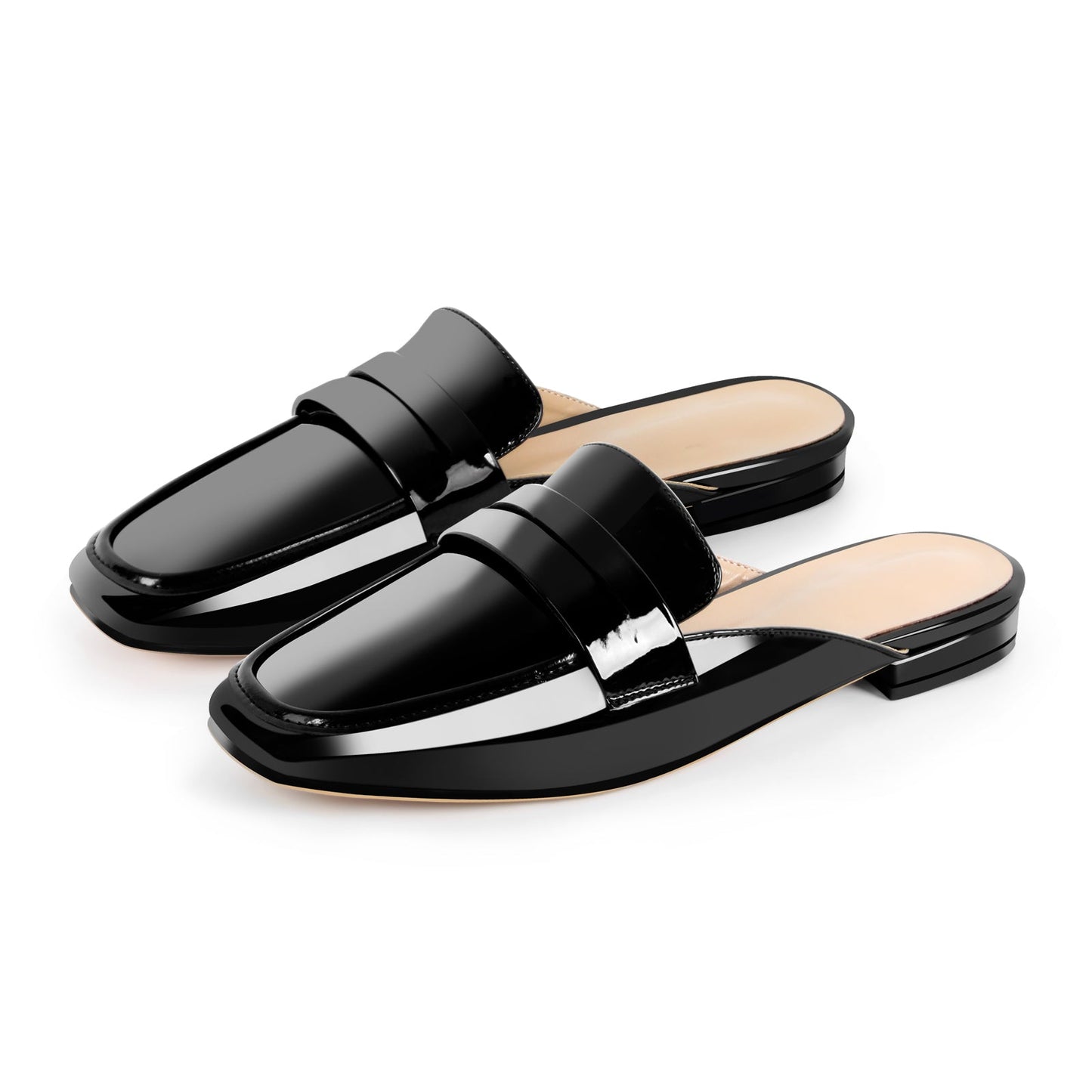 Black Square Toe Mules Flats