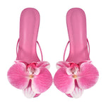 Flower Round Toe Clear Heel Thong Sandals Mules