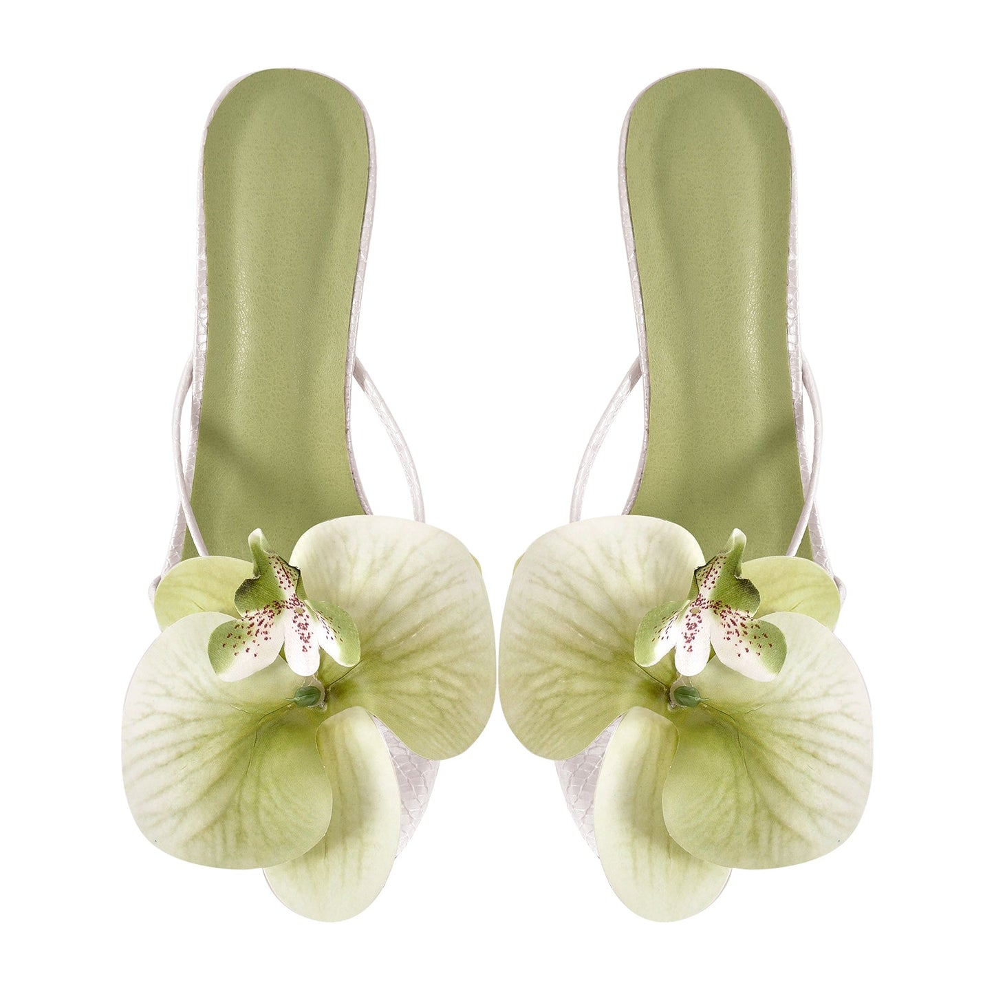 Flower Round Toe Clear Heel Thong Sandals Mules