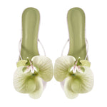 Flower Round Toe Clear Heel Thong Sandals Mules