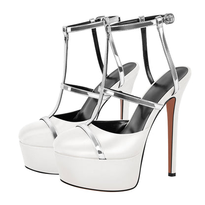 Round Toe T-Strap Platform Stiletto Pumps