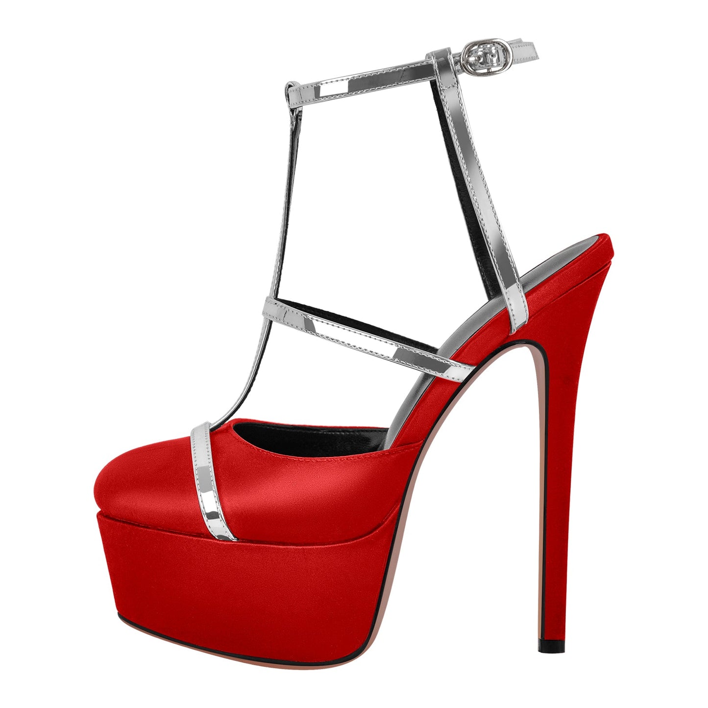 Round Toe T-Strap Platform Stiletto Pumps