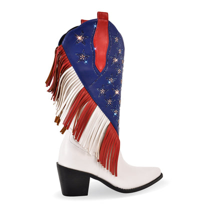 Rhinestone Star Fringe Knee High Western Boots