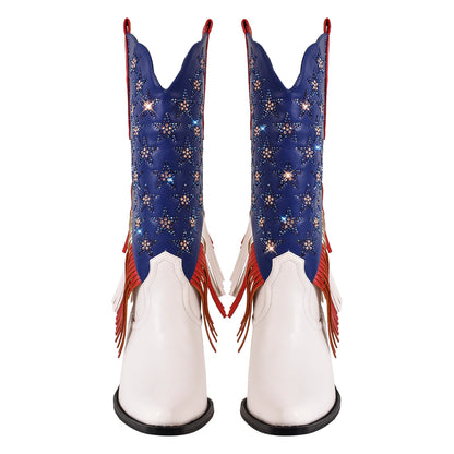 Rhinestone Star Fringe Knee High Western Boots